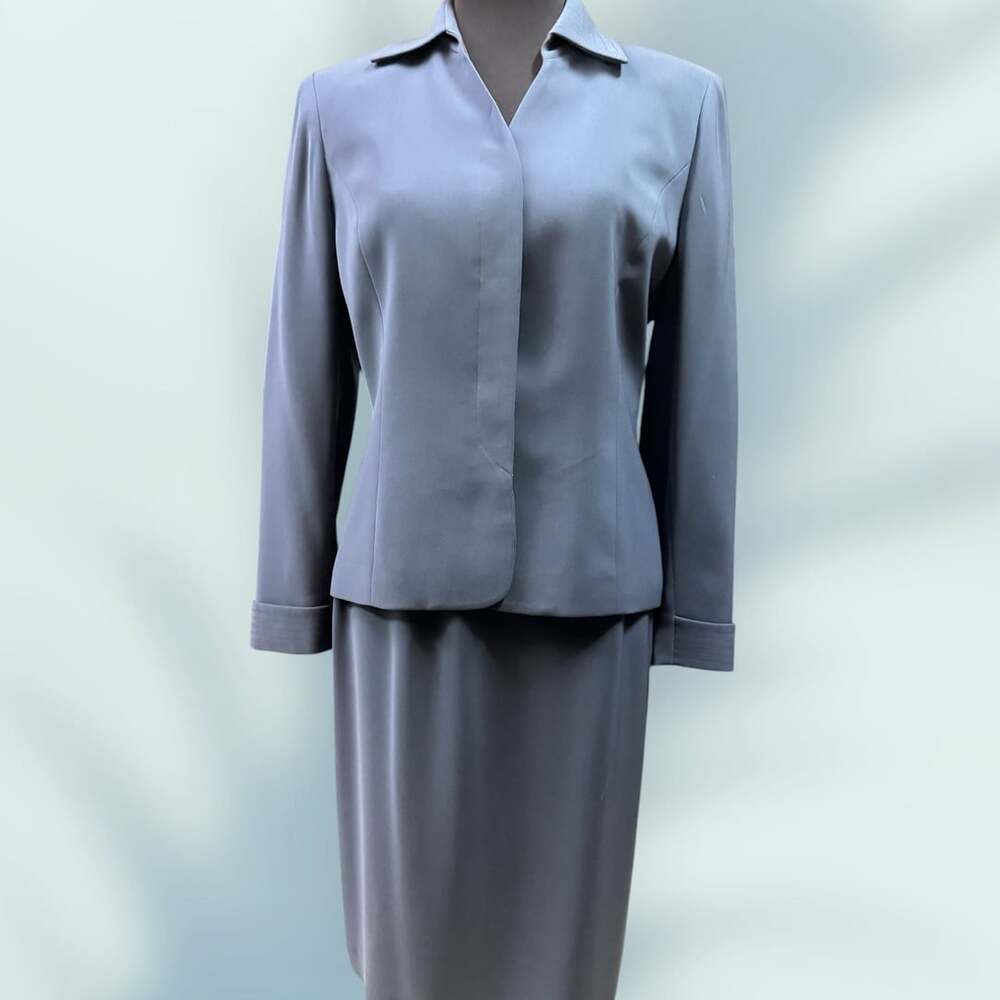 Kasper Blue 2-Piece Suit Size 6P Blazer Skirt Set Polyester Business Casual